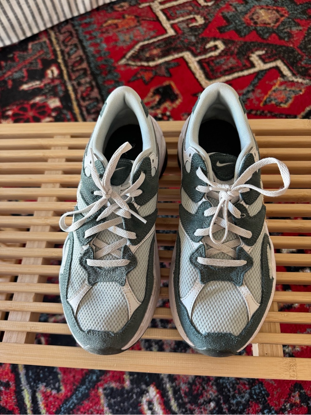 Nike Women's White and Green Suede-Accent Sneakers